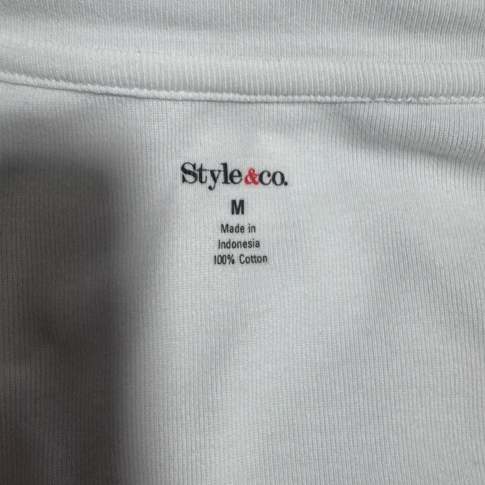 Style & Co. White Cotton Blouse with Silver/Gold Neckline 3/4 Sleeves Size M - Picture 10 of 11